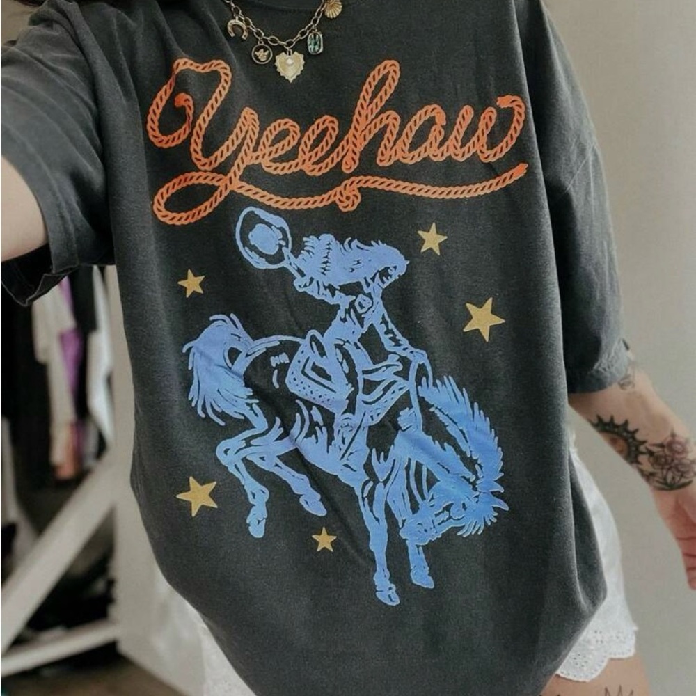 Gray and Orange Western Graphic Short Sleeve Tee